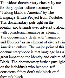 Pop Culture Summary Assignment